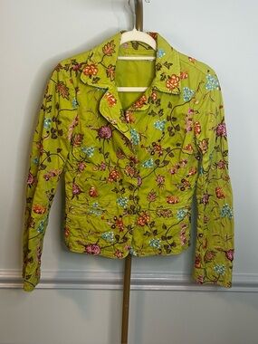 Johnny Was Green Floral Embroidered Blazer Jacket Size Small